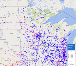 An interactive map created by the WQA that shows levels of arsenic across the state of Minnesota.