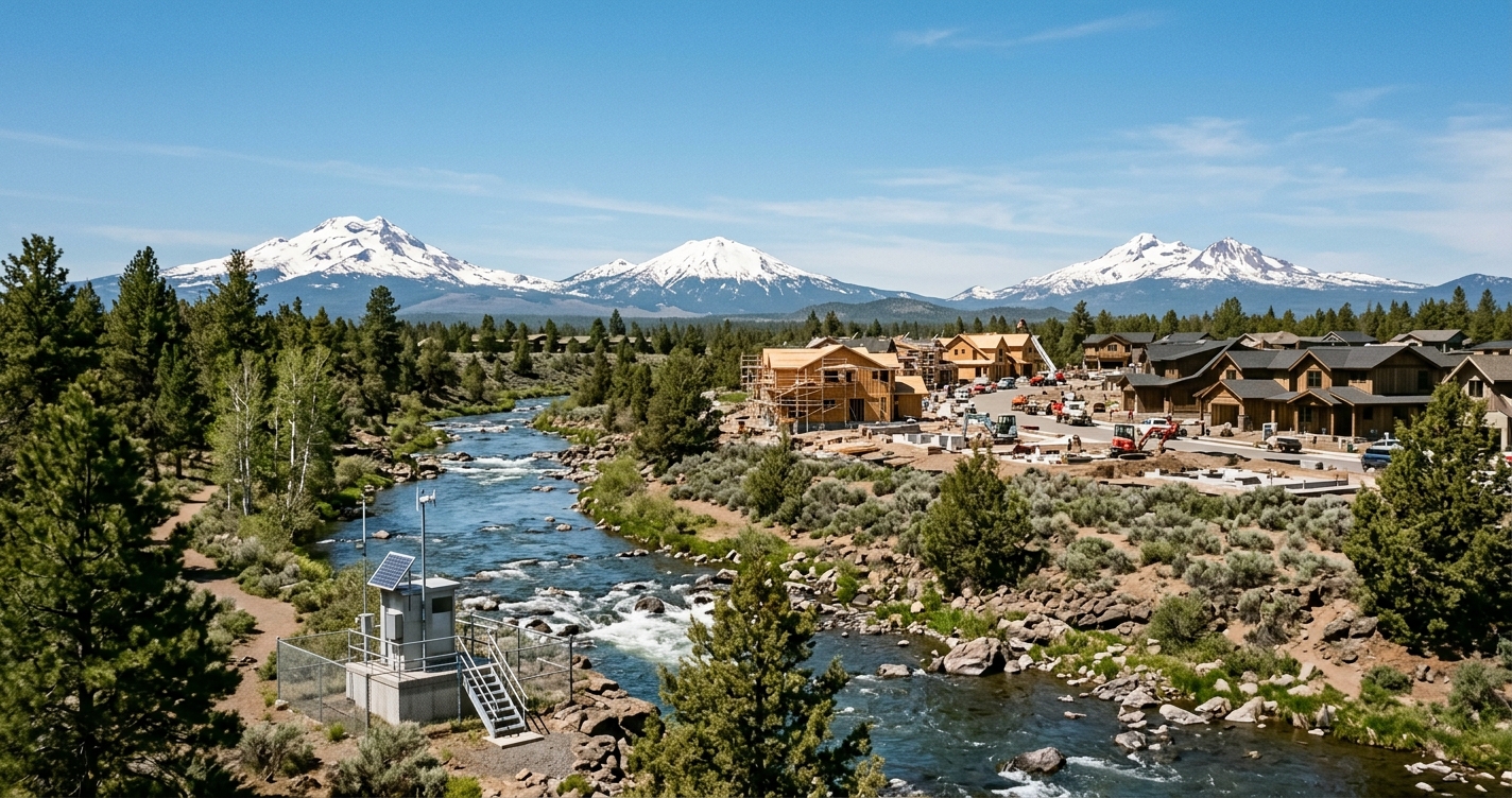 Bend Oregon with the Deschutes River and Cascade Mountains