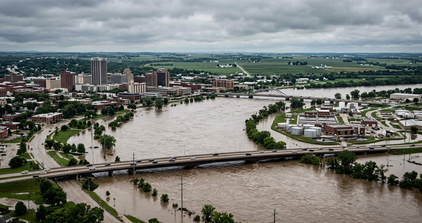 Cedar Rapids Iowa skyline along the Cedar River