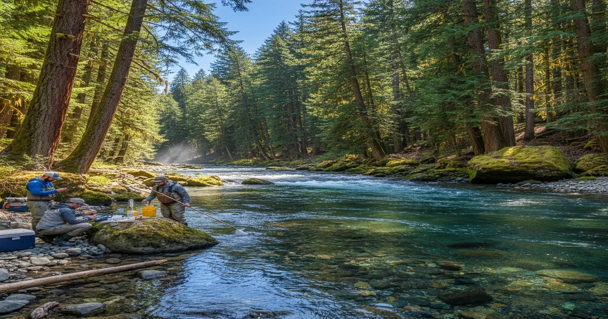McKenzie River flowing through forest in Oregon's Cascade Range