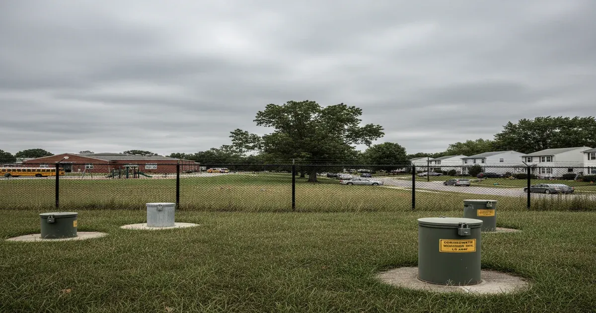 Frederick Maryland downtown with Fort Detrick military installation visible beyond