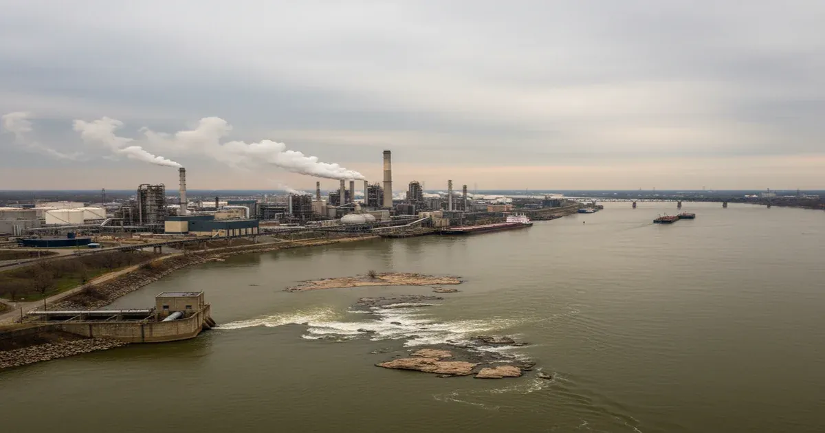 Louisville skyline along the Ohio River, the source of the city's drinking water