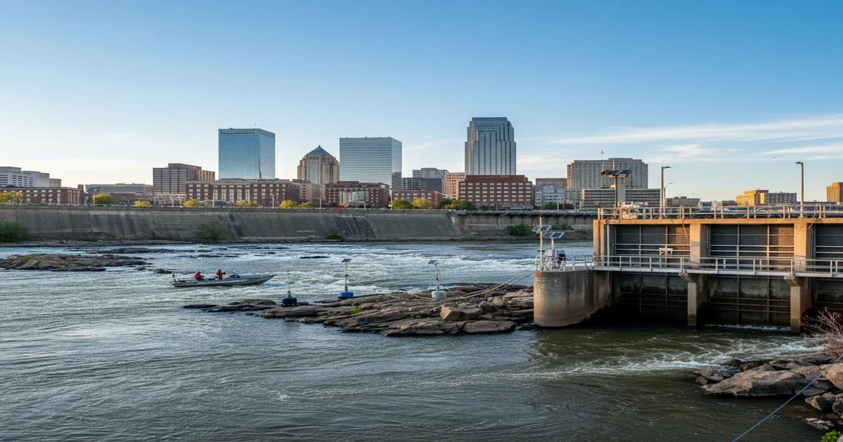 James River flowing through Richmond Virginia with city skyline